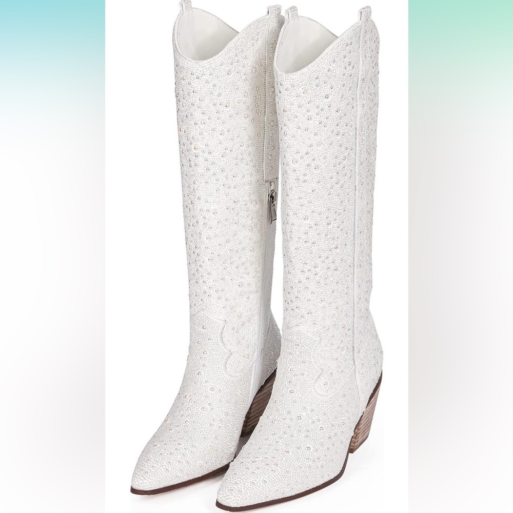 Cream Studded Cowgirl Boots